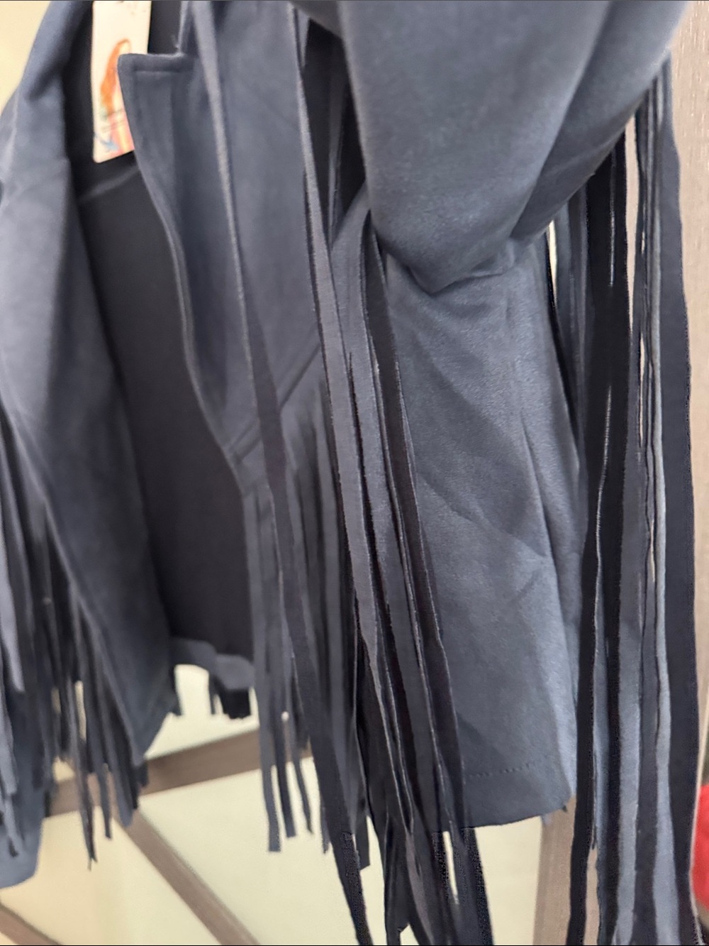 PRETTYGARDEN Navy Blue FAUX Suede Fringe Western Jacket Size Large NWT - Picture 8 of 11